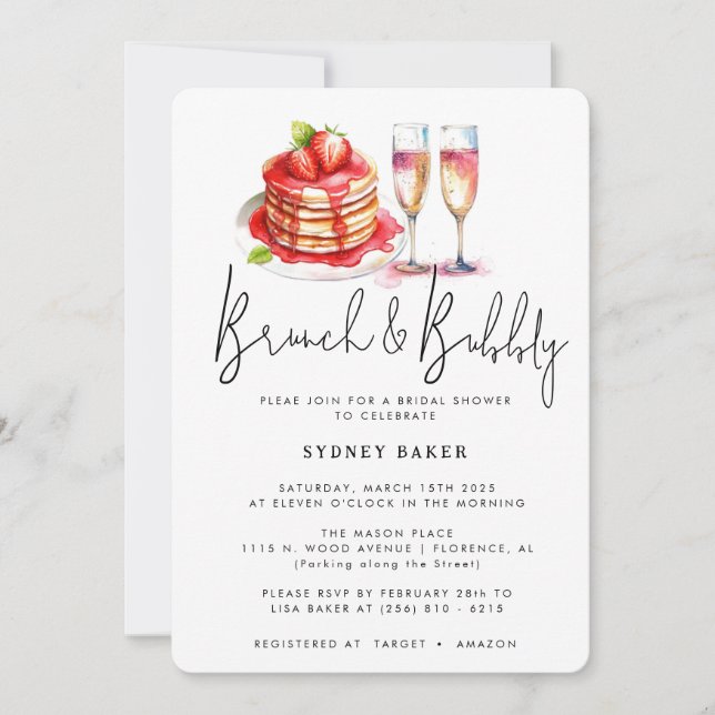 Brunch & Bubbly Rosa Bröllopsfestin Invitation Inbjudningar (Framsida)