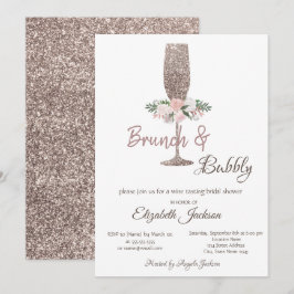 Brunch & Bubbly Rose Gold Glitter Bröllopsdusch Inbjudningar