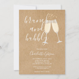 Brunch Bubbly Script Bröllopsdusch Rustik Kraft Inbjudningar
