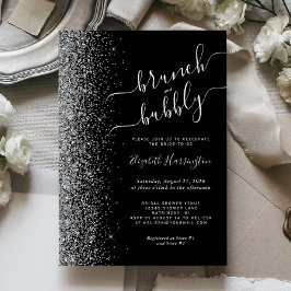 Brunch & Bubbly Svart Silver Glitter Bröllopsdusch Inbjudningar