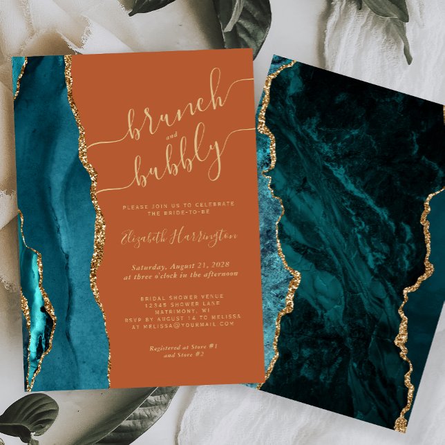 Brunch & Bubbly Teal Agat RostBröllopsdusch Inbjudningar (Skapare uppladdad)