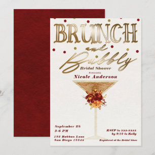 Brunch & Bubbly Vin Guld Röd Höst Bröllopsdusch Inbjudningar