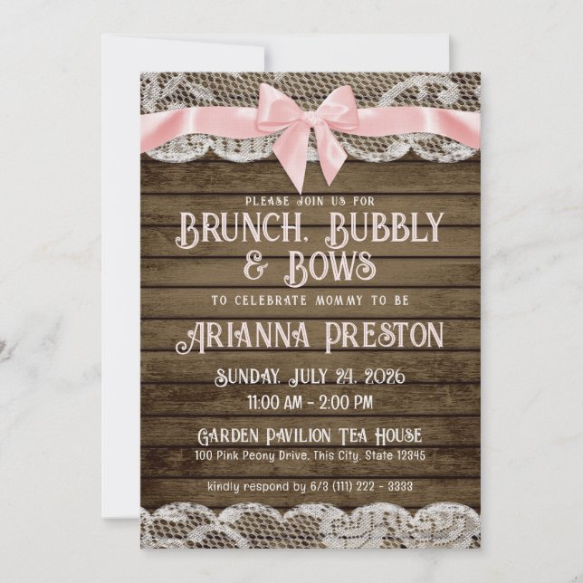 Brunch Bubly Barn Wood and Bows Baby Shower Inbjudningar (Framsida)