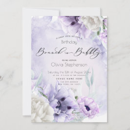 Brunch BubLY Birthday Watercolor Lilac Poppy Inbjudningar
