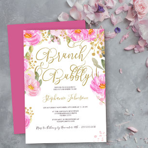 Brunch & Bubly Blommigt Rosa och Guld Möhippa Inbjudningar
