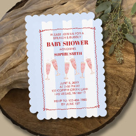 Brunch & Bubly Blue & Red Vågigt Gräns Baby Shower Inbjudningar