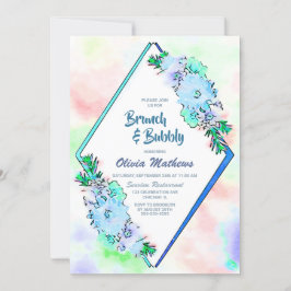 Brunch & Bubly Blue Watercolor Blommigt Inbjudningar