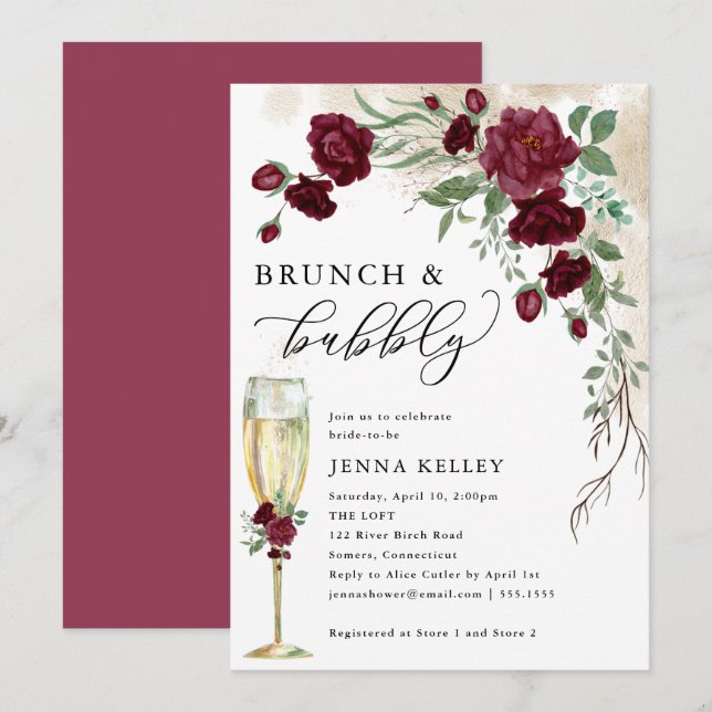 Brunch & Bubly Burgundy Ro Vine, Möhippa Inbjudningar (Fram/baksida)