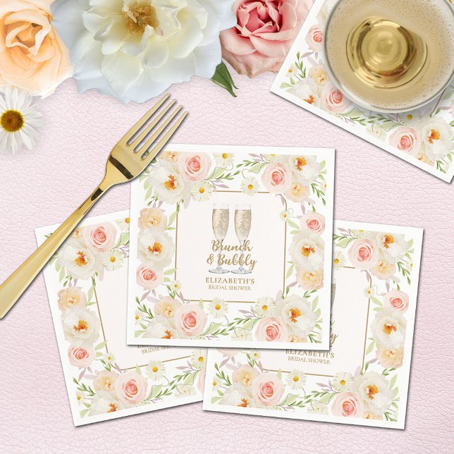 Brunch & Bubly Garden Blommigt Möhippa Pappersservett (Brunch & Bubbly garden flowers bridal shower napkins)