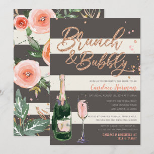 Brunch & Bubly Glitter Ro Grått Möhippa Inbjudningar