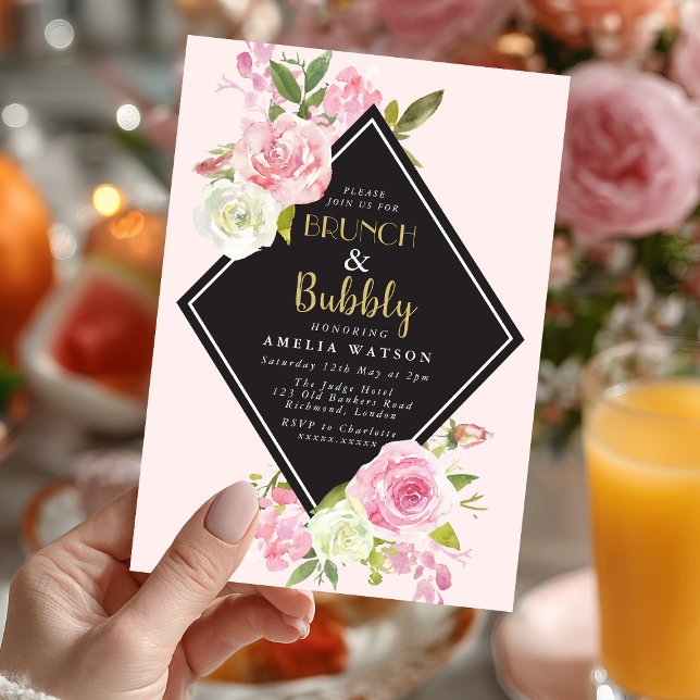 Brunch & Bubly Inbjudningskort för möhippan (Pop the bubbly 🍾 Celebrate the bride-to-be with this elegant "Brunch & Bubbly" invitation.)