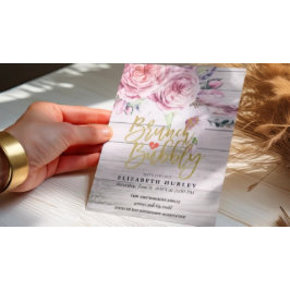 Brunch & Bubly Möhippa Blommigt Rustic Wood Inbjudningar