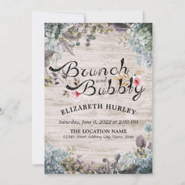 Brunch & Bubly Möhippa Blommigt & Rustic Wood Inbjudningar