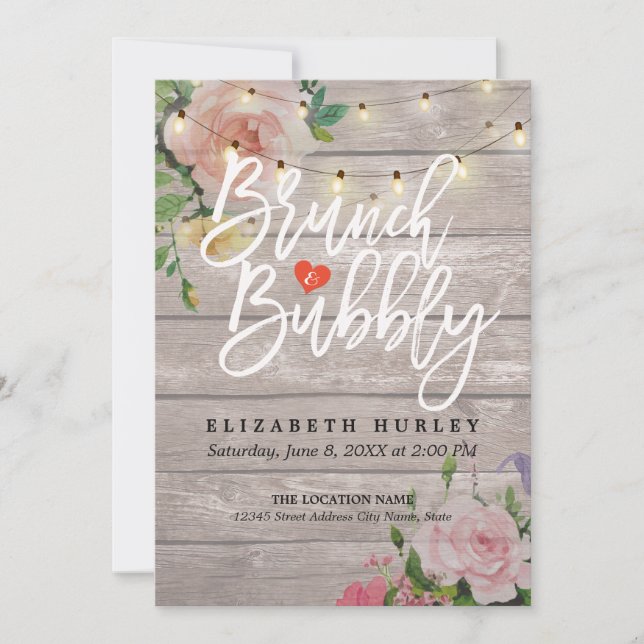 Brunch Bubly Möhippa Blommigt String Ljus Inbjudningar (Framsida)