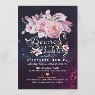 Brunch & Bubly Möhippa Boho Blommigt Feather Inbjudningar
