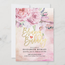 Brunch & Bubly Möhippa Chic Blommigt Feathers Inbjudningar