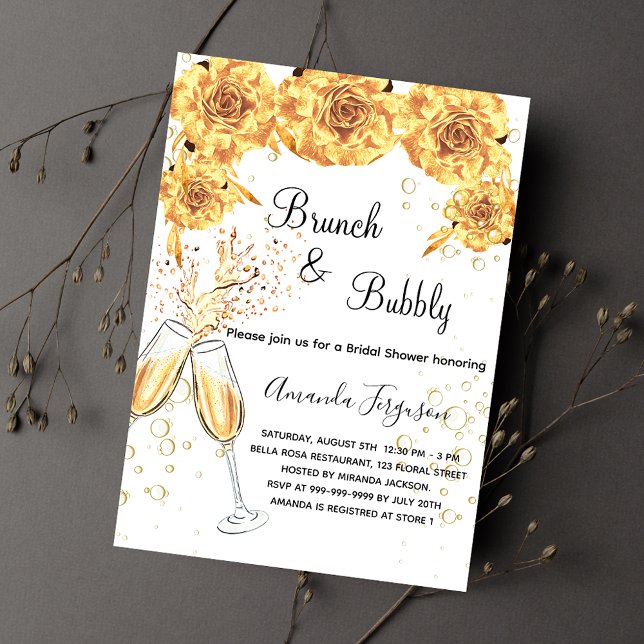 Brunch Bubly Möhippa guld bubbles elegant Inbjudan Vykort (Skapare uppladdad)