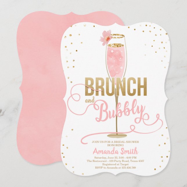 Brunch & Bubly Möhippa  Guld Champagne Inbjudningar (Fram/baksida)