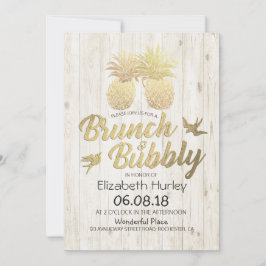 Brunch & Bubly Möhippa Guld Pineapples Wood Inbjudningar