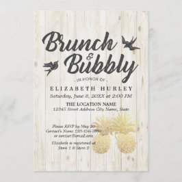 Brunch & Bubly Möhippa Guld Pineapples Wood Inbjudningar