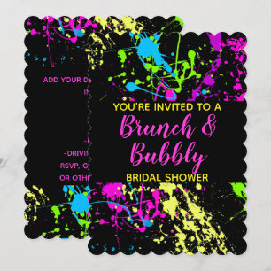 Brunch Bubly Möhippa Neon Paint Splatter Inbjudningar