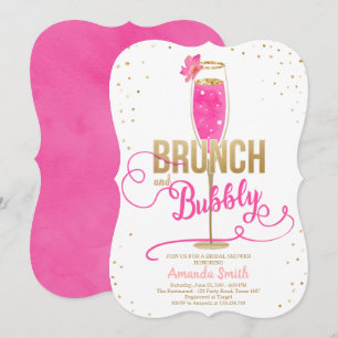 Brunch & Bubly Möhippa Shock rosa Champagne Inbjudningar
