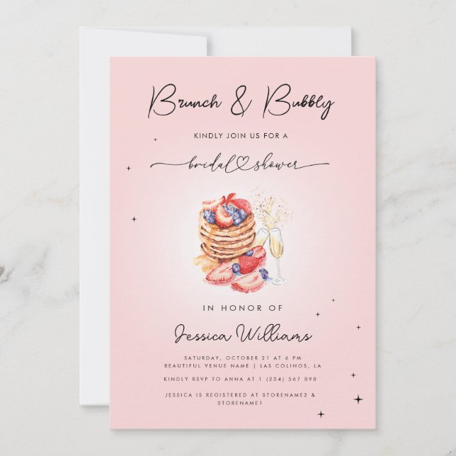 Brunch & BubLY Pancakes Champagne Möhippa Inbjudningar (Framsida)