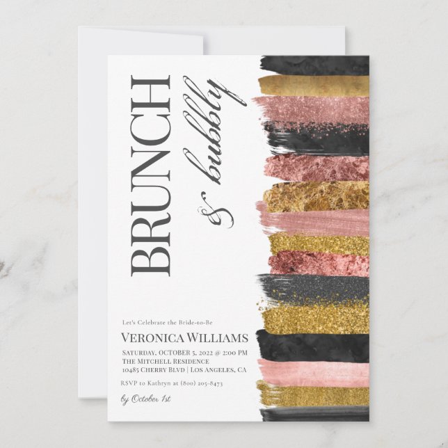 Brunch & Bubly Ro Guld Inbjudningskort för möhippa (Framsida)