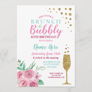 Brunch & Bubly Rosa Birthday Blommigt Inbjudan
