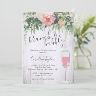 Brunch Bubly  Rosa Blommigt Vin Möhippa Inbjudningar