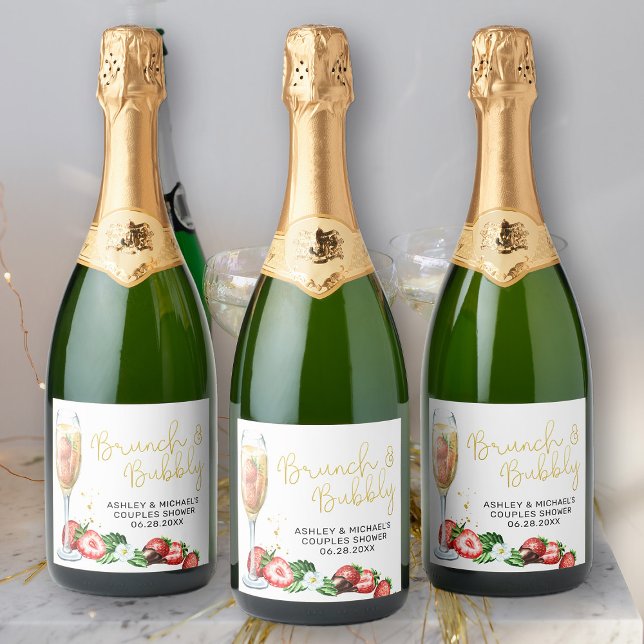 Brunch & Bubly Strawberry Sparkling Vin Glass (Bottle Labels Strawberries and Champagne bridal shower Collection)