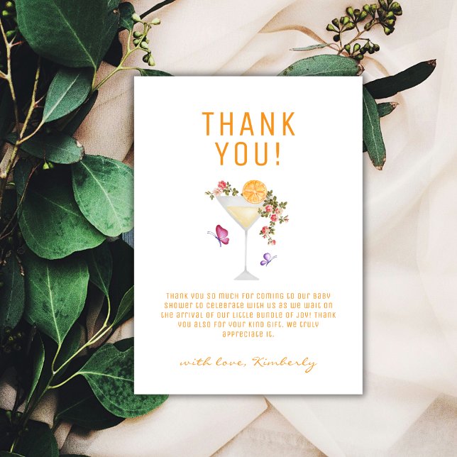 Brunch Bubly Summer Blommigt Champagne Baby Shower Tack Kort (Brunch Bubbly Summer Floral Champagne Baby Shower Thank You Card)