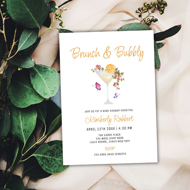 Brunch BubLY Vår Blommigt Champagne Baby Shower Inbjudningar (Brunch Bubbly Spring Floral Champagne Baby Shower Invitation)