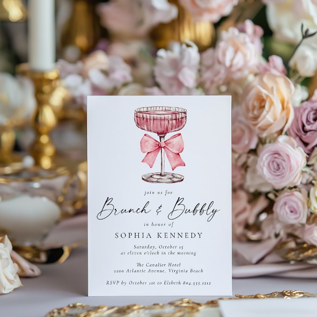 Brunch & Bubly Watercolor Champagne Möhippa Inbjudningar (Brunch and Bubbly Watercolor Pink Champagne Bridal Shower Invitation )