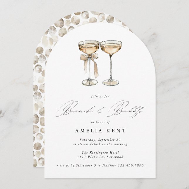 Brunch & Bubly Watercolor Champagne Möhippa Inbjudningar (Fram/baksida)