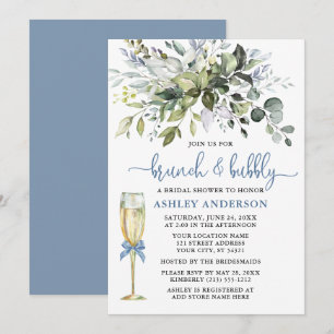 Brunch Bubly Watercolor Greenery Dusty Blue Glass Inbjudningar