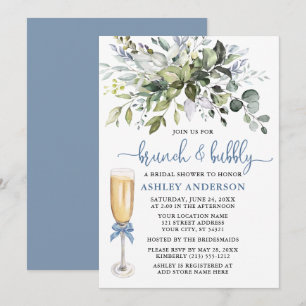Brunch Bubly Watercolor Greenery Dusty Blue Inbjudningar