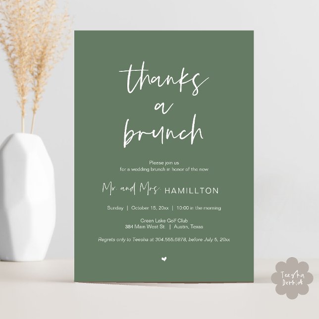 Brunch efter bröllopet, tack för en brunch-inbjuda inbjudningar (Post wedding Brunch, Thanks a Brunch Invitation card PDF in Sage Green)