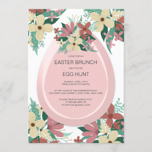 Brunch Egg Hunt Rosa Blommigt Illustration Påsk Inbjudningar