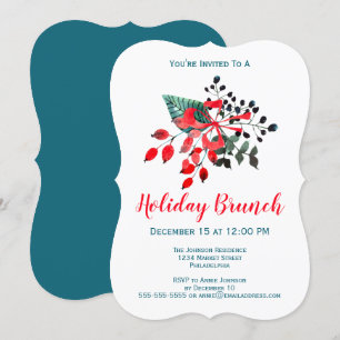 Brunch Event Winter Blommigts & Berries Red and Te Inbjudningar