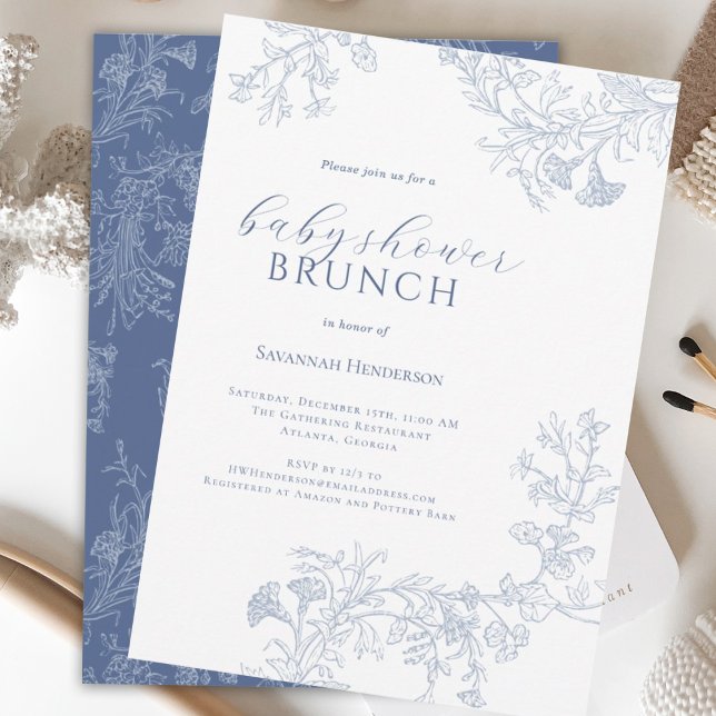 Brunch för Blommigten Babykläder för chic Blue Lin Inbjudningar (Skapare uppladdad)
