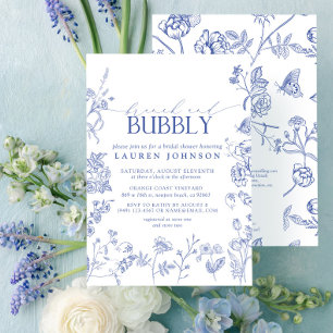 Brunch för Blommigten fransk Blue & White & Bubble Inbjudningar
