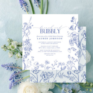Brunch för Blommigten fransk Blue & White & Bubble Inbjudningar