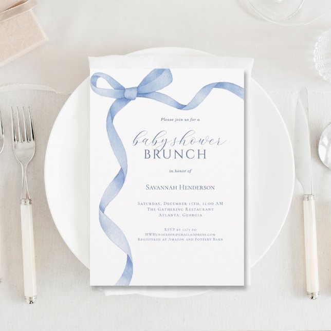 Brunch för Blue Bow Ribbon Baby Shower Brunch Inbjudningar (Skapare uppladdad)