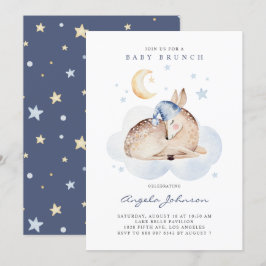 Brunch för Cute Watercolor Sleeping Baby Hjort Bab Inbjudningar