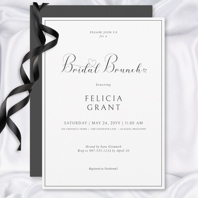 Brunch för den moderna minimala svarta och vita Mö Inbjudningar (Modern Minimal Black & White Bridal Brunch Invitation)