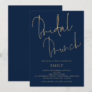 Brunch för elegant Script Navy Guld Möhippa Brunch Inbjudningar
