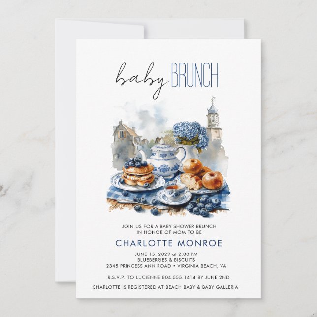 Brunch för elegant Watercolor Baby Shower Inbjudningar (Framsida)