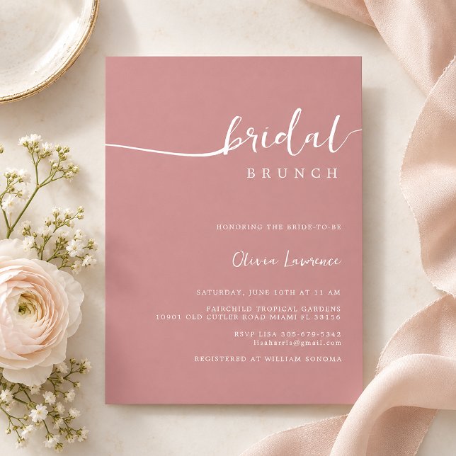 Brunch för enkel Modern Handskriven Möhippa Inbjudningar (Elegant Blush Bridal Brunch Invitation)
