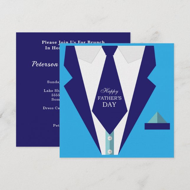 Brunch för familjen Lycklig Fars dag Blue Kostym T Inbjudningar (Fram/baksida)